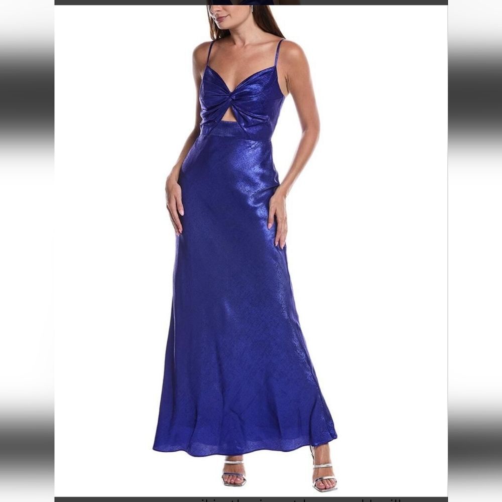 Adrianna Pappell iridescent blue cut out long prom dress size 6 NWT